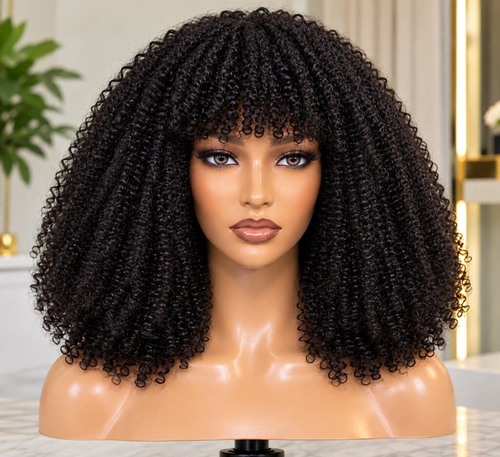 Afro Kinky Curly Wig with Bangs